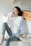 Fall Sweatshirt Women Patchwork Striped Long Sleeve Hoodies Side Tie Casual Sweatshirt Sweat Femme Designer