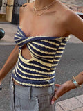 2021 Strapless Knitted Crop Top Women Hollow Out Summer Autumn Sleeveless Backless Sexy Y2k Tank Tops Vintage