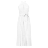 Halter Off Shoulder Sleeveless Tunics Wide Leg Pants Jumpsuits Rompers Summer Lace-up High Waist Plus Size Party