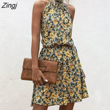 Elegant Sexy beach long Dress Women Print Flowers Polka-dot strap Ladies Halter boho dress women vestidos 2021