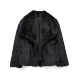 / Winter 2025 New Women's Lapel Long Sleeve Artificial Fur Press Button Cardigan Loose Short Coat