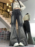 Street Black And Gray Fashion Gradient Jeans Men And Women Retro Niche Design Sense Waist-Side Flared