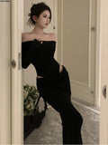 Women Sexy Hollow Out Black Long Dress Spring Autumn Fashion Bodycon Party Prom Runway Robe Female Y2k Streetwear Mujers