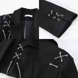 Autumn Elegant New Gothic Women Blazer Jacket Casual Fashion Solid Single-breasted Pocket Chain Coat Streetwear Y2k