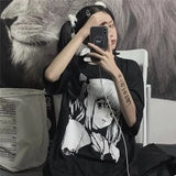 Graphic T Shirts Women 2023 Summer Japanese Style Woman Clothes Oversize E Girl Tops Black Gothic Tee Shirts