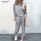 Women 2 Piece Set Loose Comfortable Simple Style Solid Color Long Sleeve Casual Suit Clothes 2020 top Spring