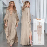 Sexy Cold Shoulder V Neck Bats Sleeve Loose Summer Beach Dress Plus Size Women Beachwear Kaftan Black Dress