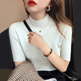and Summer Half Sleeve Tank Top Knitted Blouse Fashion Women Casual Half-high Collar Clothes Bottoming Tops New