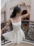 New Women French Elegant Ruffles Evening Party White Dresses Square Neck Princess Birthday Midi Vestidos Dance