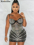Sexy Glitter Crystal Skinny Mini Dress New Women Sleeveless Strap Bodycon Birthday Clubwear Sequin Dress