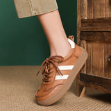 Layer Cowhide Flat-Soled Single-Shoe Women 2025 Spring New Passion Casual Descun Shoes Round Head Lace Board