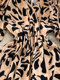 Women Printed Long Dress Vintage V-Neck Puff Short Sleeve A-Line Slim Vestidose Female Elegant Casual Robe New