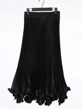 Satin Pleated Ruffles Midi Skirt- Outfit