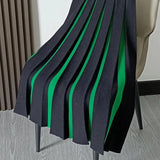Knitted Pleated Midi Skirts Women Elegant Patchwork A Line Skirt Autumn Winter Korean Vintage Thick High Waist Slim