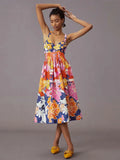 Multicolor Print Spaghetti Strap Beach Holiday High Waist A-line Dress Casual Women's 2022 Summer Split Maxi Dresses