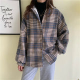 Vintage Harajuku Thick Plush Warm Plaid Shirts Women Autumn Winter Loose Long Sleeve Casual Blouse Korean Y2k Tops