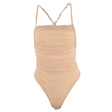 Zingj Women's Hot Style Sleeveless Pleated Show Back Cross Strap Sexy Bottom One-Piece