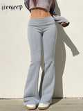 Casual Solid Low Rise Trousers Women Basic Slim Fitness leggings Sweatpants Korean Fashion Streetwear y2k Flared