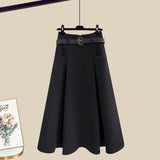 Winter Luxury Two Piece Set For Women Outfit Korean Bow Bandage Knitted Pullover Sweaters+high Waist Woolen Skirts Set