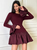Ruffled Patchwork Long Sleeve Mini Dress- Outfit