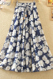 Women Summer Long 2023 Spring Ladies Floral Print High Waist Elegant Sweet Casual Chiffon Skirts Beach Faldas