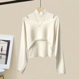 Winter Two Piece Sets For Women Outfits Ladies Elegant Long Sleeve Knitted Sweater And High Waist A-line Pleated Skirt