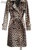 Spring Autumn Long Stylish Leopard Print Trench Coat for Women Belt Double Breasted Casual Luxury Designer Clothes