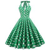 Halter Cocktail Party Dress England Style Summer Casual Swing Plaid Printed Hepburn Pin Up Office Rockabilly