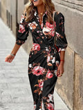 Summer Fashion Print Dress Blouse Neck Tie Mid Length Striped Skirt Casual Comfortable Street Women's Wear Dresses