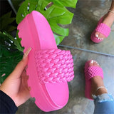 size slippers women's 2022 flat bottom beach wear woven slippers women's plus size comfortable women's