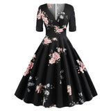 Dot Printed Summer Women Casual Vintage Dress Short Sleeve V Neck A Line Swing Pin Up Rockabilly Sundress 50s 60s