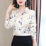 Women Shirts Blouses Long Sleeve Shirt Women Satin Printing Blouse Floral Top Fashion Clothes Woman 2023 OL Button Up
