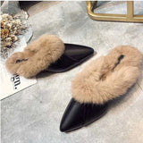 Animal Fur Slides Slippers Women Lady Natural Rabbit Mules Flip Flops Female Fluffy Fur Indoor Sandals Plush Shoes