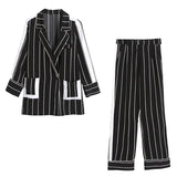 Black-And-White Striped Suits Summer Thin Blazer Coat & Pants ZA Jackets Coats Female Casual Trousers Sets