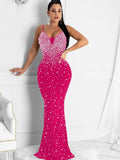 Sexy White Crystal Diamond Maxi Dress New Women Strap Backless Bodycon Party Clubwear Long