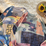 Japan Kawaii Bear Cartoon Print Sweater Women Aesthetic Sweet Girl O-neck Long Sleeve Winter Tops Harajuku Streetwear