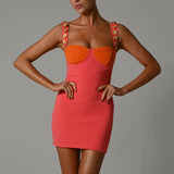 Patchwork Backless Mini Dress For Women 2022 Summer Sleeveless Bodycon Dresses Female Elegant Spaghetti Strap