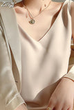 Women's Blouses New Sleeveless Elegant Shirt Office Uniform V Neck Basic Female Silk Satin Blouse Summer Tunic