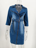 Spring autumn Denim Dress Women Brand High elasticity Slim elegant Dresses Cowboy vintage Button Midi Bodycon dress