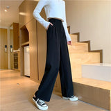 Loose Office Lady Thin Wide Leg Pants Summer High Waist Elastic Women 4XL Casual Korean Straight Trousers