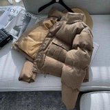 Autumn Winter Women Warm Thick Vintage Down Jacket Lapel Baggy Long Sleeve Female Cotton Padded Coat Harajuku