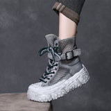 Layer Kraft Breathable Mesh Martin Boots 2025 Summer New Hollow Cool Boots Leisure Thick-Bottomed High-Top