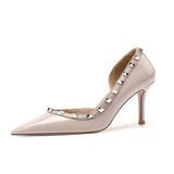 Fan Temperament Elegant Rivet High Heels 2025 New Pointed Light Mouth Fine And Bare Side Empty Single