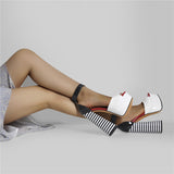 Onlymaker Women's Sandals Platform Peep Toe Chunky Square Heels Ankle Strap Sandals Black And White Stripes Party Fashion