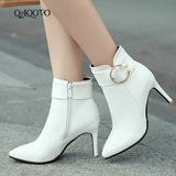 Women Thin High Heel Ankle Boots Fashion Zipper Boots Comfort Pointed Toe Buckle Fall Winter Women Boots Black Yellow