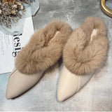 Animal Fur Slides Slippers Women Lady Natural Rabbit Mules Flip Flops Female Fluffy Fur Indoor Sandals Plush Shoes