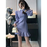 Elegant Mini Dress Women Lace Patchwork A Line One Piece Dresses Korean Sweet Lantern Sleeve Ruffles Slim Chic