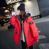 Women Winter Tooling Hooded Down Jacket Women's Korean Version Solid Colors Loose Thick Warm Down Puffer