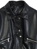 Spring Short Black Blue Faux Leather Jackets for Women Long Sleeve Zipper Runway Fashion Designer Luxury Clothes