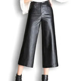 wide leg pants capri women 2022 winter autumn high waist straight leather pants female trousers clothe pantalon